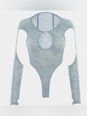 New Ruve Cutout Knit Bodysuit-Light Blue/Gray-Size Medium-Dust Bag Included